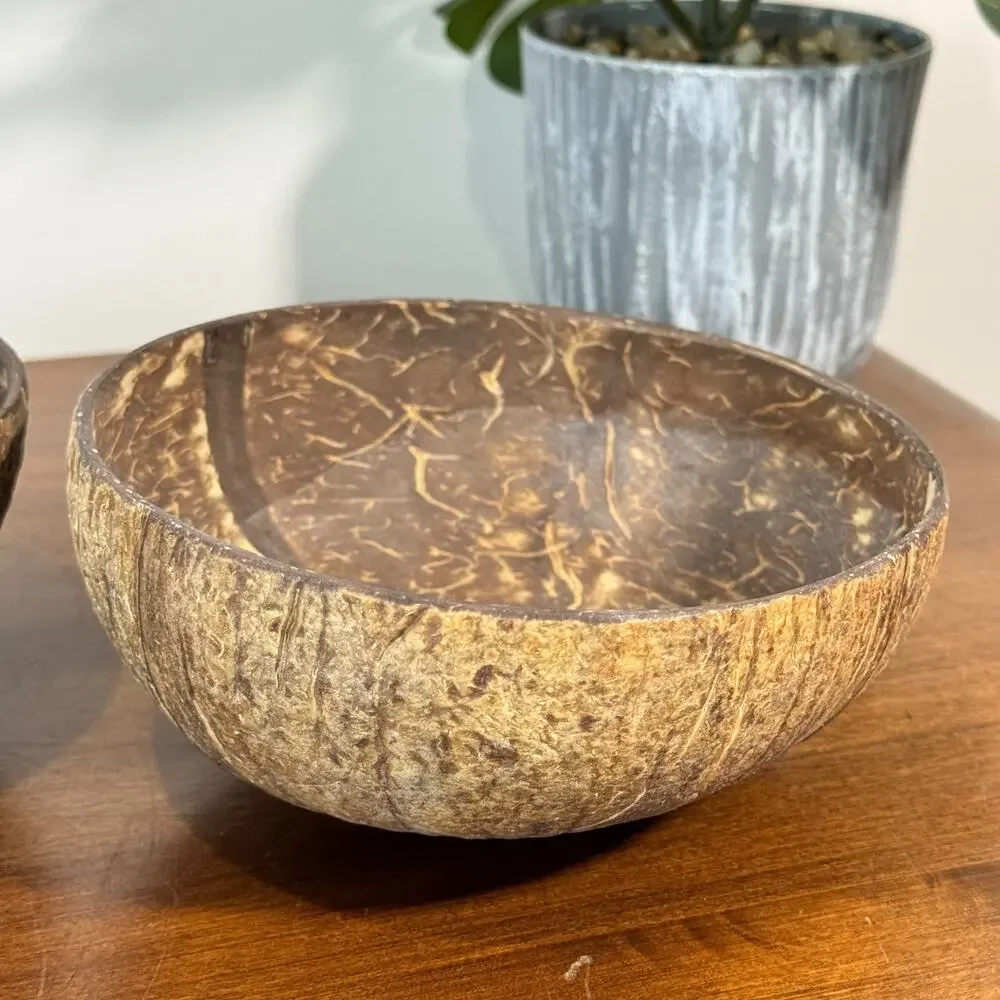 Set of 2 Coconut Shell Bowl Halves Reusable Eco-Friendly Handmade Dessert Cup